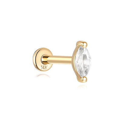 Aide Plata 100% Real 14K Solid Gold 5/6.5/8mm Length Stud Earring Simple Design Piercing Ear Bone Ear Studs DIY Vintage Jewelry