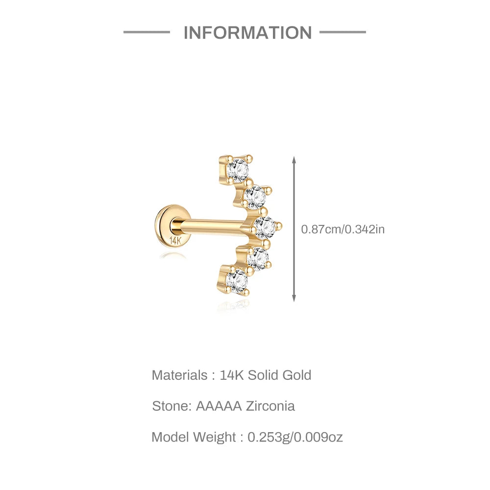 Aide Plata 100% Real 14K Solid Gold 5/6.5/8mm Length Stud Earring Simple Design Piercing Ear Bone Ear Studs DIY Vintage Jewelry