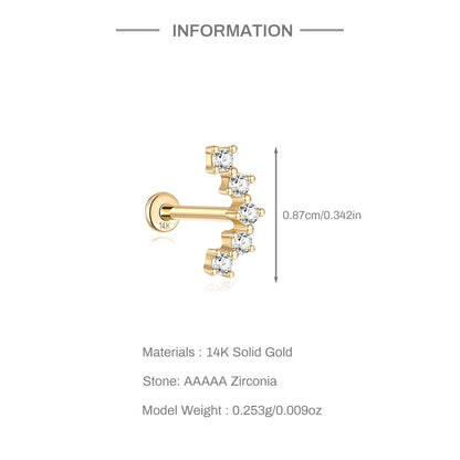 Aide Plata 100% Real 14K Solid Gold 5/6.5/8mm Length Stud Earring Simple Design Piercing Ear Bone Ear Studs DIY Vintage Jewelry