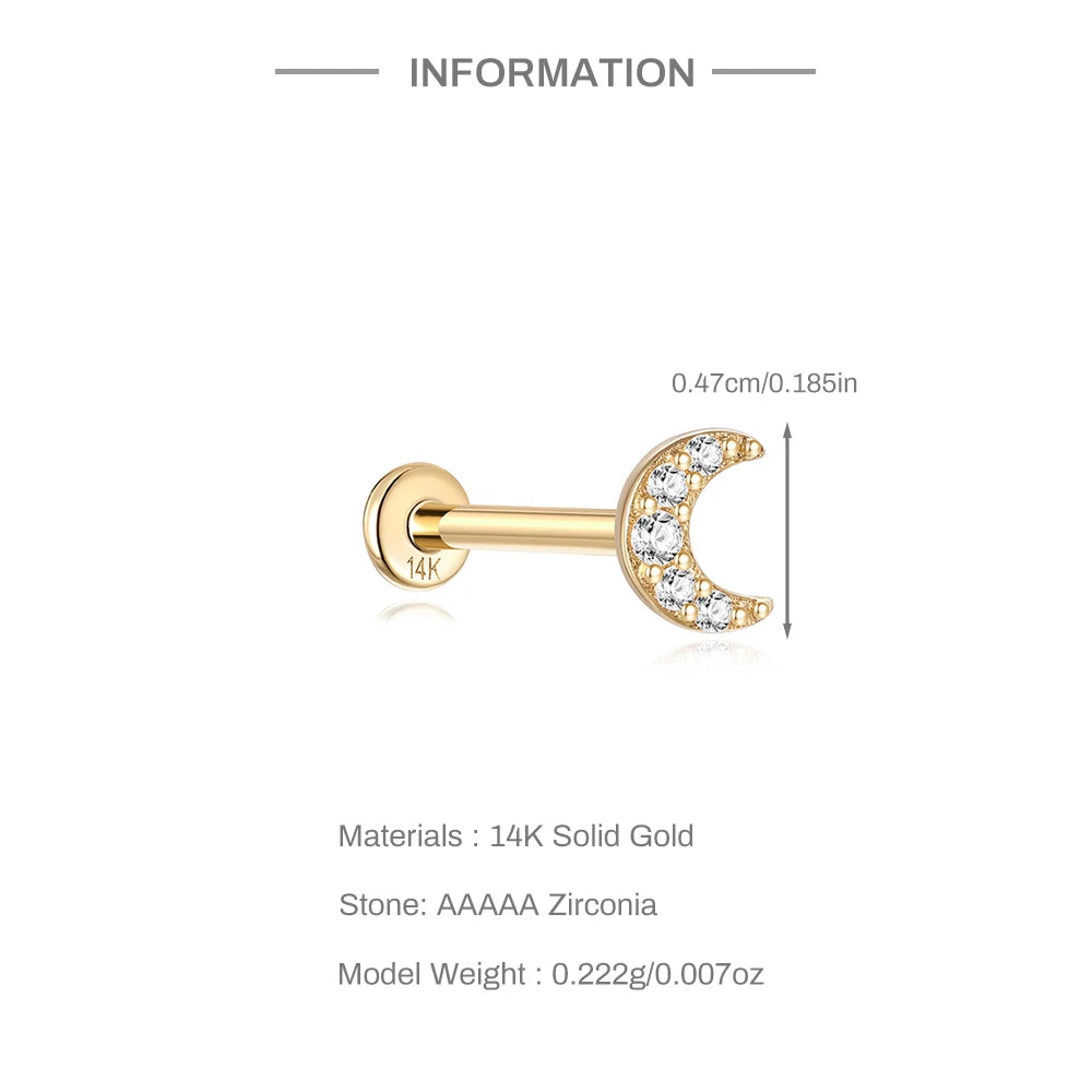 Aide Plata 100% Real 14K Solid Gold 5/6.5/8mm Length Stud Earring Simple Design Piercing Ear Bone Ear Studs DIY Vintage Jewelry