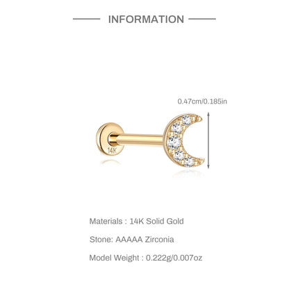 Aide Plata 100% Real 14K Solid Gold 5/6.5/8mm Length Stud Earring Simple Design Piercing Ear Bone Ear Studs DIY Vintage Jewelry