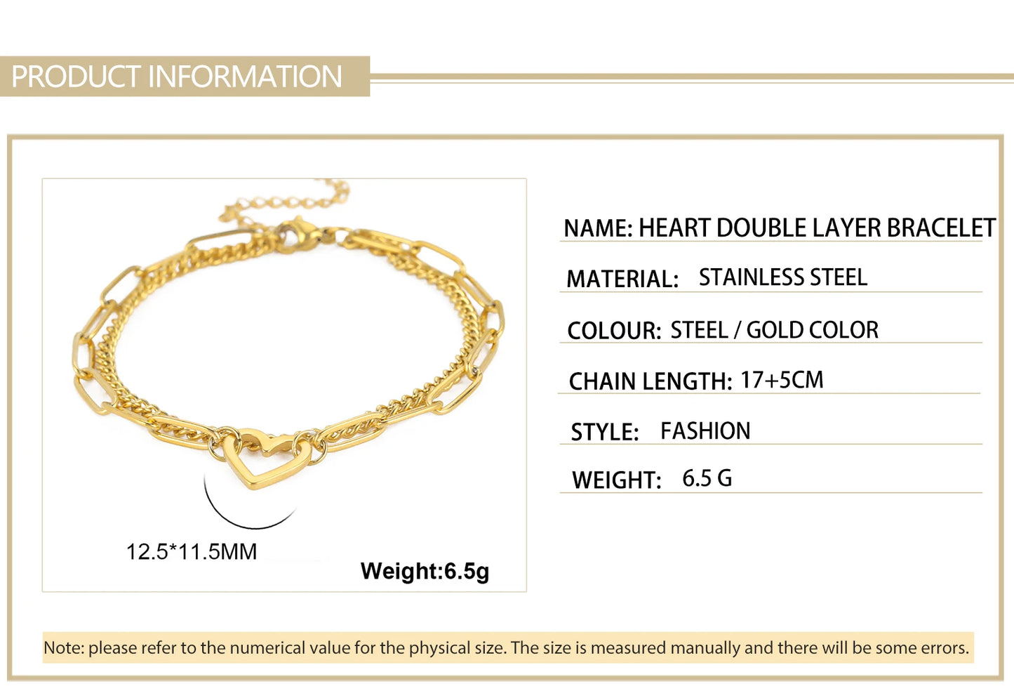 Skyrim Heart Charm Bracelet Women Stainless Steel Double Layer Paperclip Chain Bracelets Jewelry Valentine's Day Gift for Lover