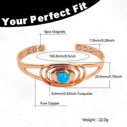 Pure Copper Magnetic Bracelet for Women, Turquoise Inlay, Adjustable Sizing, Perfect Mother's Day Christmas Gift Jewelry