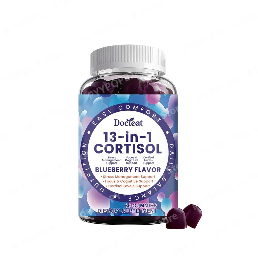 Cortisol Gummies 13-in-1 with Vitamin B6 & B12 – Stress Relief, Focus & Cortisol Detox Support – Vegan, Sugar-Free