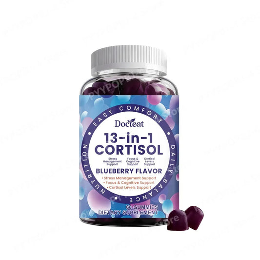 Cortisol Gummies 13-in-1 with Vitamin B6 & B12 – Stress Relief, Focus & Cortisol Detox Support – Vegan, Sugar-Free