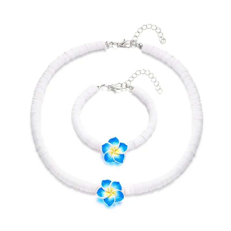 Bohemian Polymer Clay Beads Flower Necklace for Women Handmade Woven Rope Chain Necklace Summer Beach Jewelry Y2K Accessories
