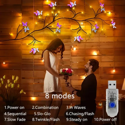 LED Willow Vine And Butterfly Fairy Lights, 8 Modes, Powered by USB for Bedroom Decoration, Mother'S Day, Valentine'S Gifts