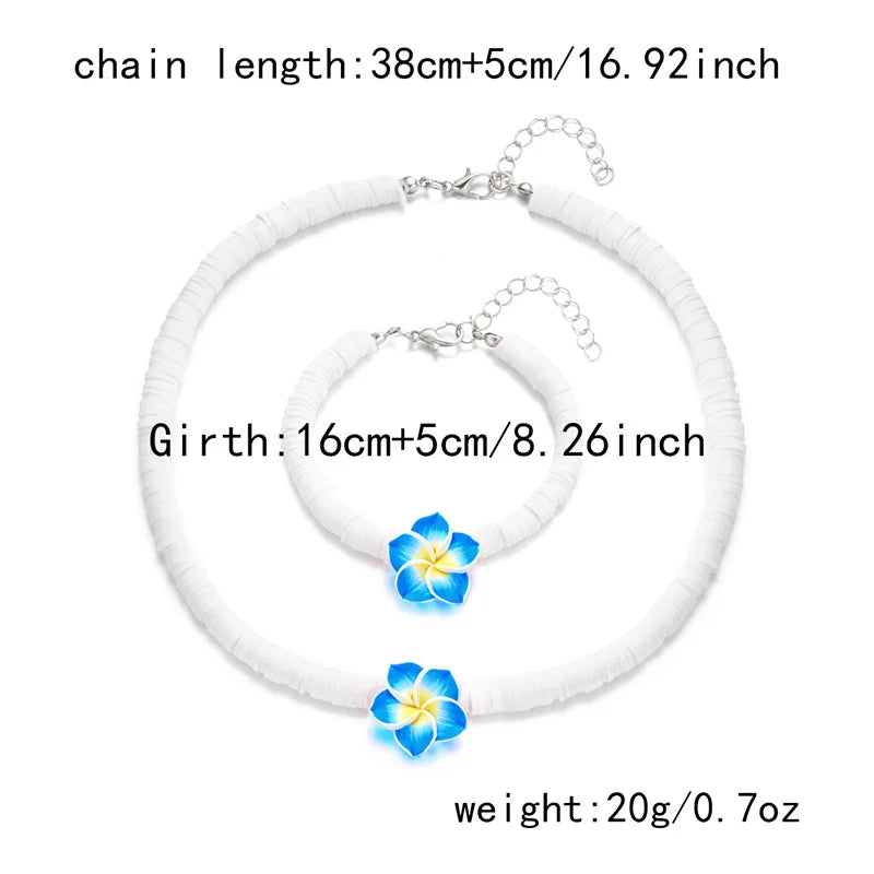 Bohemian Polymer Clay Beads Flower Necklace for Women Handmade Woven Rope Chain Necklace Summer Beach Jewelry Y2K Accessories