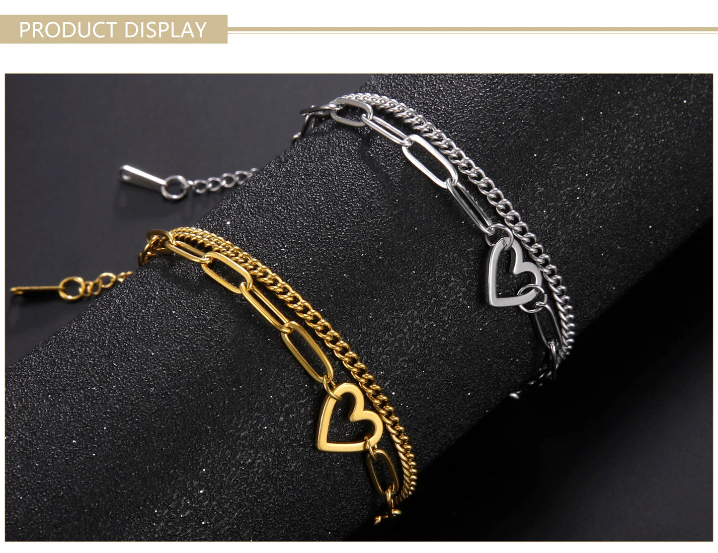Skyrim Heart Charm Bracelet Women Stainless Steel Double Layer Paperclip Chain Bracelets Jewelry Valentine's Day Gift for Lover