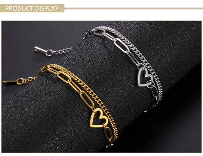 Skyrim Heart Charm Bracelet Women Stainless Steel Double Layer Paperclip Chain Bracelets Jewelry Valentine's Day Gift for Lover
