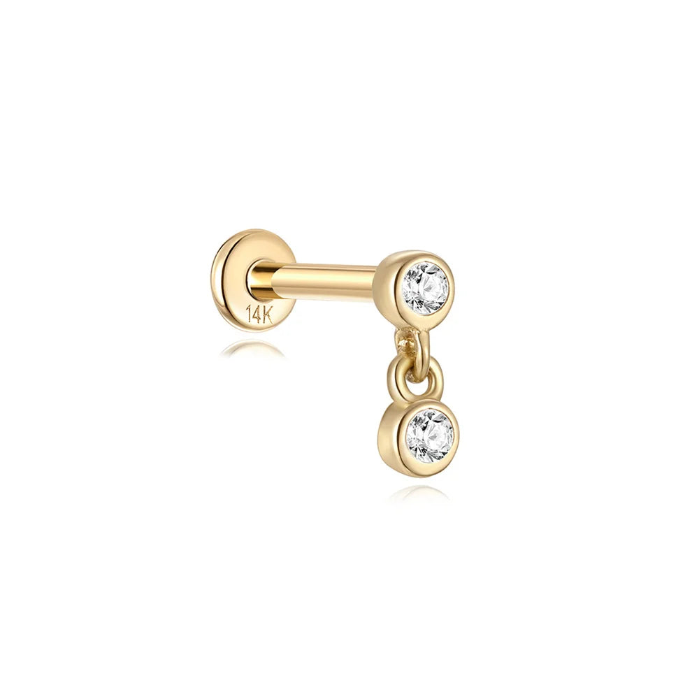 Aide Plata 100% Real 14K Solid Gold 5/6.5/8mm Length Stud Earring Simple Design Piercing Ear Bone Ear Studs DIY Vintage Jewelry