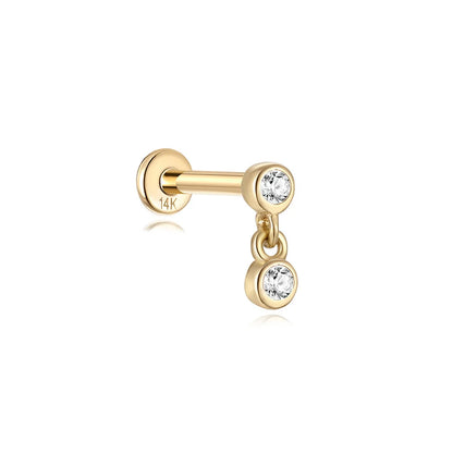 Aide Plata 100% Real 14K Solid Gold 5/6.5/8mm Length Stud Earring Simple Design Piercing Ear Bone Ear Studs DIY Vintage Jewelry