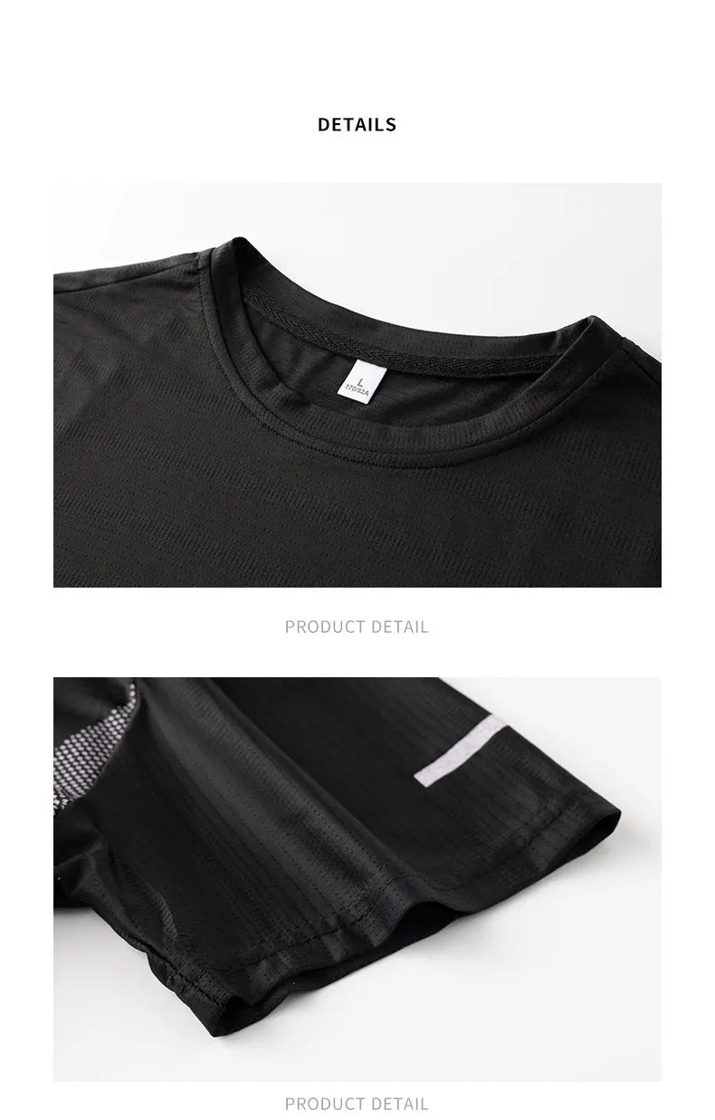 Men’s Ice Silk Running T-Shirt – Quick-Dry, Breathable Mesh, Moisture-Wicking Sports Tee with Reflective Print – Plus Size M–5XL