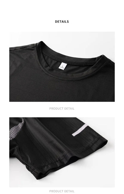 Men’s Ice Silk Running T-Shirt – Quick-Dry, Breathable Mesh, Moisture-Wicking Sports Tee with Reflective Print – Plus Size M–5XL