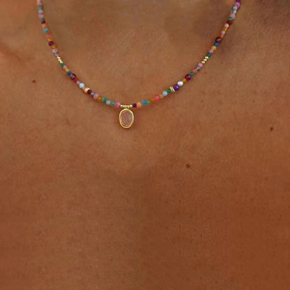 Bohemian Fashion Colorful Natural Stone Beaded Collar New Water Drop Pendant Jewelry Mother's Day Gift