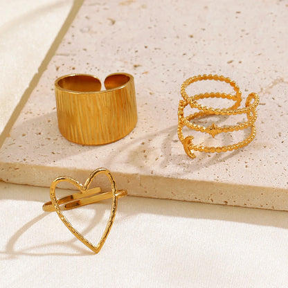 Simple Geometric Heart Ring Gold Plated 304 Stainless Steel Open Rings For Women