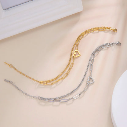 Skyrim Heart Charm Bracelet Women Stainless Steel Double Layer Paperclip Chain Bracelets Jewelry Valentine's Day Gift for Lover