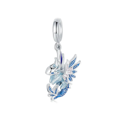 Sterling Silver Enamel Flying Dragon Star Pendant Heart Love Supermom Charm Fit DIY Bracelet Gift for Mother's Day