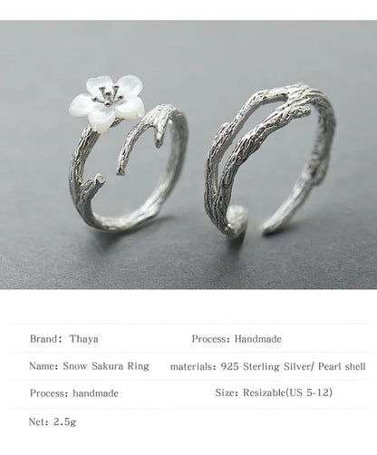 Thaya White Cherry Blossom Silver Rings s925 Silver Natural Pearl Shell Flower Rings for Women Elegant Ladies Jewelry For Couple