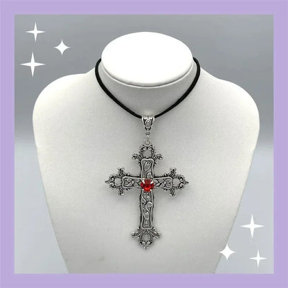 Limited Black Velvet Cross Bead Necklace for Women, Gothic Choker, Grunge, Gorgeous Jewelry, Punk Gift, Statement Goth, New