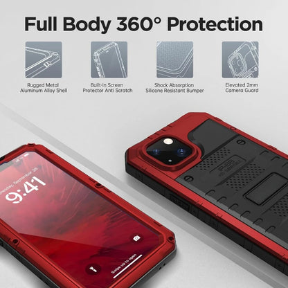 For iPhone 15 14 13 12 11 Pro Max XS XR 8 7 Plus SE3 IP68 Waterproof Rugged Metal Armor Case Shockproof Cover Screen Protector