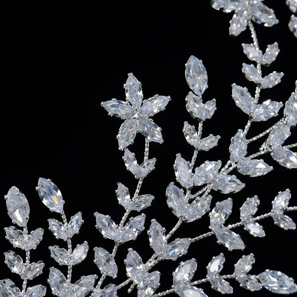 Luxury Bridal Tiara Wedding Hair Clips Jewelry Headpiece Accessories Zirconia Leaf Tiaras For Women Wedding Hair Piece Headdress
