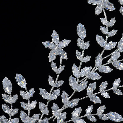 Luxury Bridal Tiara Wedding Hair Clips Jewelry Headpiece Accessories Zirconia Leaf Tiaras For Women Wedding Hair Piece Headdress
