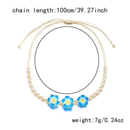 Bohemian Polymer Clay Beads Flower Necklace for Women Handmade Woven Rope Chain Necklace Summer Beach Jewelry Y2K Accessories