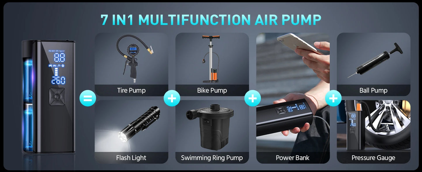 Portable Tire Inflator Air Compressor | 150PSI, 25000mAh, LED Light | Origin Zero