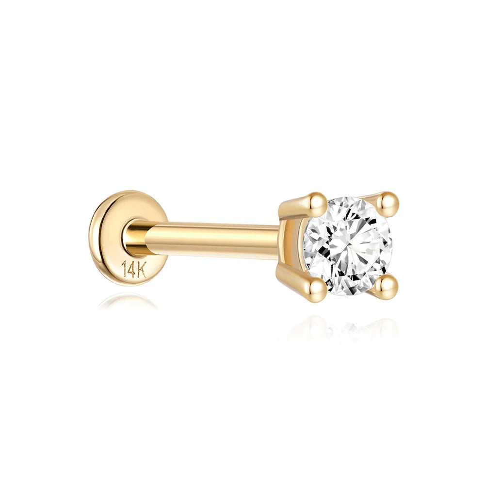 Aide Plata 100% Real 14K Solid Gold 5/6.5/8mm Length Stud Earring Simple Design Piercing Ear Bone Ear Studs DIY Vintage Jewelry