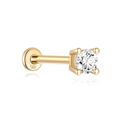 Aide Plata 100% Real 14K Solid Gold 5/6.5/8mm Length Stud Earring Simple Design Piercing Ear Bone Ear Studs DIY Vintage Jewelry