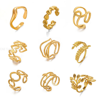 Simple Geometric Heart Ring Gold Plated 304 Stainless Steel Open Rings For Women