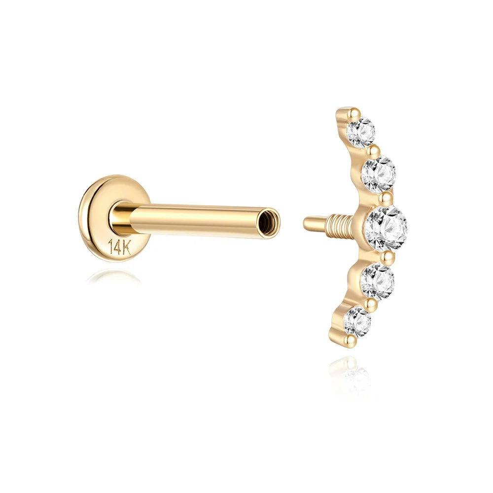 Aide Plata 100% Real 14K Solid Gold 5/6.5/8mm Length Stud Earring Simple Design Piercing Ear Bone Ear Studs DIY Vintage Jewelry