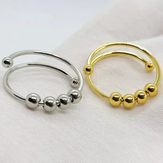 Stainless Steel rotating Bead Rings Anti Anxiety Ring Adjustable Rotary anti-stress rings For Women Men Fashion Jewelry Gift
