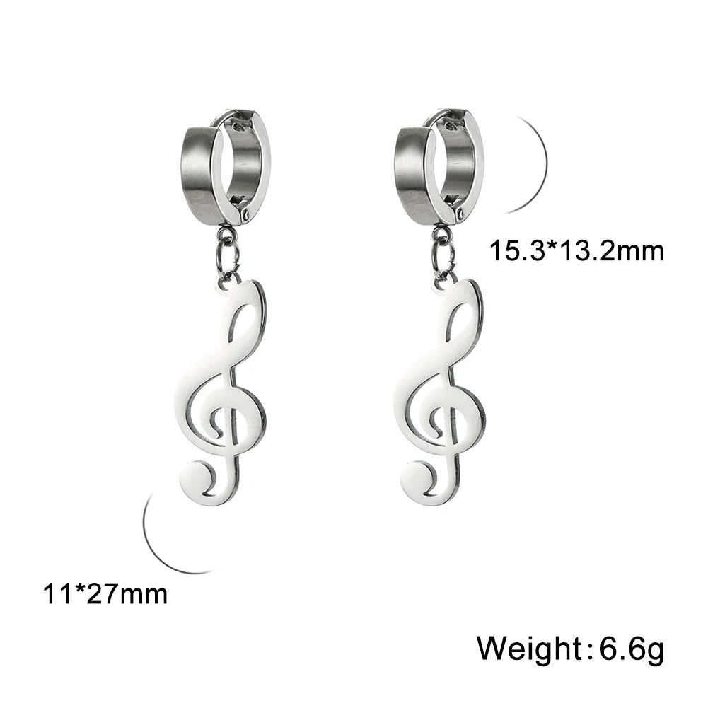 Sipuris Music Notes Dangle Earrings Stainless Steel Round Earring for Women Fashion Music Note Jewelry