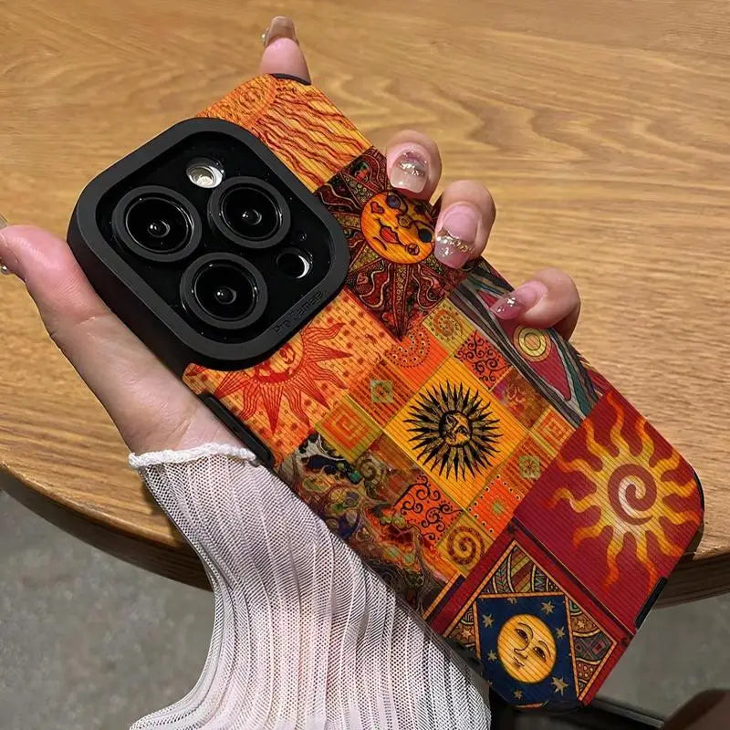Artistic Sun Pattern iPhone Case – Drop Protection, Compatible with iPhone 7 to iPhone 16 Series