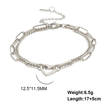 Skyrim Heart Charm Bracelet Women Stainless Steel Double Layer Paperclip Chain Bracelets Jewelry Valentine's Day Gift for Lover