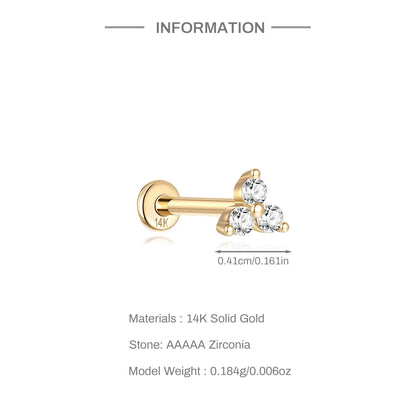 Aide Plata 100% Real 14K Solid Gold 5/6.5/8mm Length Stud Earring Simple Design Piercing Ear Bone Ear Studs DIY Vintage Jewelry