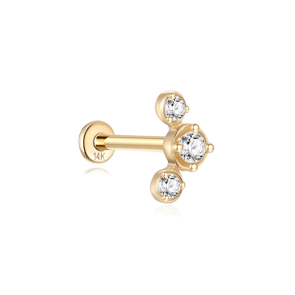 Aide Plata 100% Real 14K Solid Gold 5/6.5/8mm Length Stud Earring Simple Design Piercing Ear Bone Ear Studs DIY Vintage Jewelry