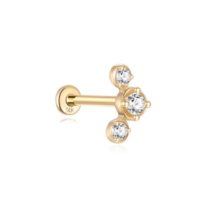 Aide Plata 100% Real 14K Solid Gold 5/6.5/8mm Length Stud Earring Simple Design Piercing Ear Bone Ear Studs DIY Vintage Jewelry