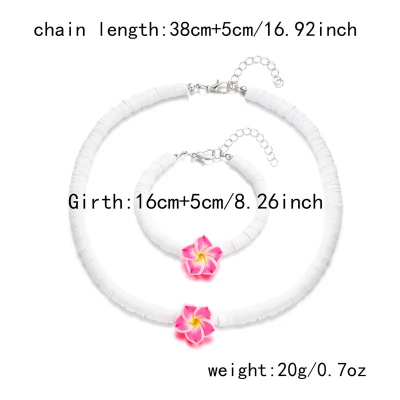 Bohemian Polymer Clay Beads Flower Necklace for Women Handmade Woven Rope Chain Necklace Summer Beach Jewelry Y2K Accessories