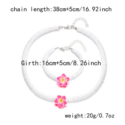 Bohemian Polymer Clay Beads Flower Necklace for Women Handmade Woven Rope Chain Necklace Summer Beach Jewelry Y2K Accessories