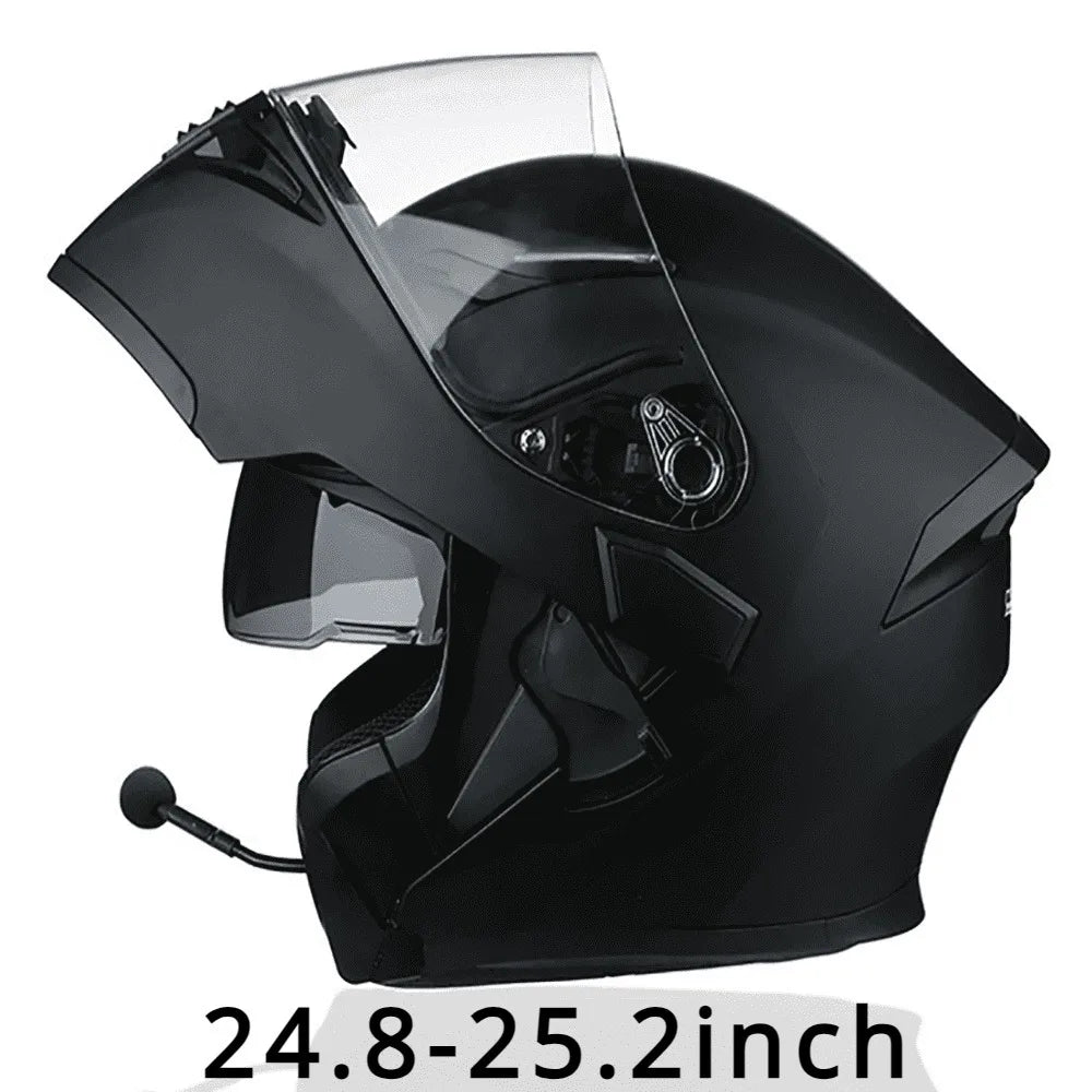 Motorcycle Helmet With Headset Modular Flip-Up Motorbike Helmets DOT(XXL)
