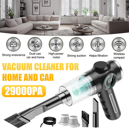 29000Pa Mini Wireless Vacuum Cleaner 120W Strong Suction Handheld Car Mounted Electric Cleaner with LCD power display & 3 filter