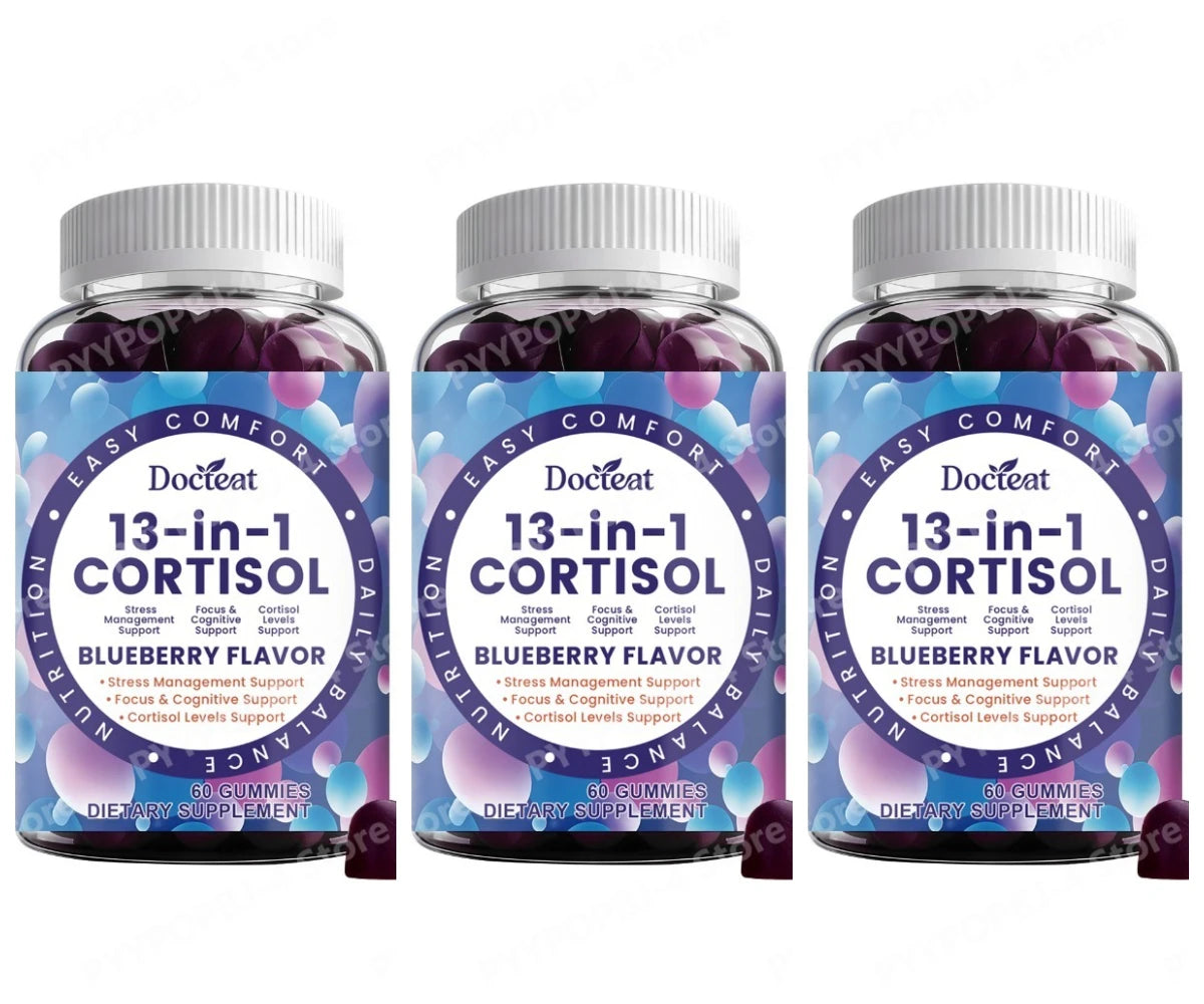 Cortisol Gummies 13-in-1 with Vitamin B6 & B12 – Stress Relief, Focus & Cortisol Detox Support – Vegan, Sugar-Free