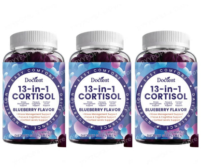 Cortisol Gummies 13-in-1 with Vitamin B6 & B12 – Stress Relief, Focus & Cortisol Detox Support – Vegan, Sugar-Free