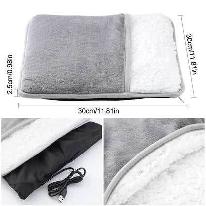 Winter Electric Foot Heating Pad USB Soft Plush Thermal Blanket Feet Foot Warming Mat Heating Slippers for Home Office Bedroom