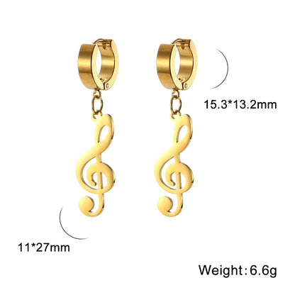 Sipuris Music Notes Dangle Earrings Stainless Steel Round Earring for Women Fashion Music Note Jewelry
