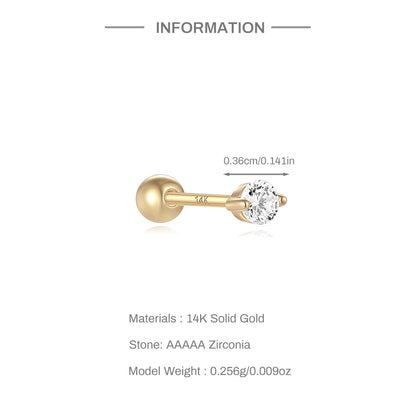 Aide Plata 100% Real 14K Solid Gold 5/6.5/8mm Length Stud Earring Simple Design Piercing Ear Bone Ear Studs DIY Vintage Jewelry