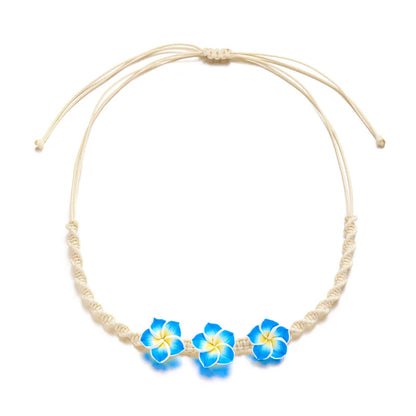 Bohemian Polymer Clay Beads Flower Necklace for Women Handmade Woven Rope Chain Necklace Summer Beach Jewelry Y2K Accessories